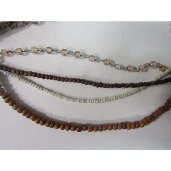 Brown & Cream Bead 4 Tier Collar Necklace 18" Rave Round Oval Boho Cottagecore - Picture 4 of 5